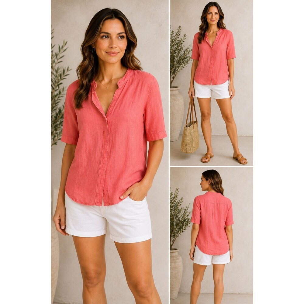 J Crew Baird McNutt Women's Large Coral Pink 100% Irish Linen Relaxed Fit Shirt